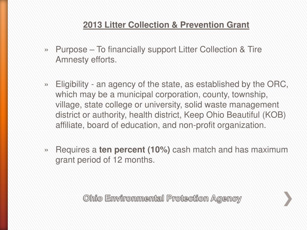 PPT - Ohio EPA 2013 Community Recycling and Litter Prevention Grants ...