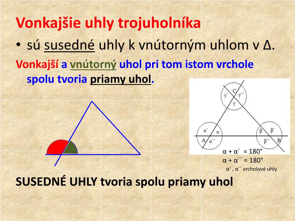 PPT - Uhly v trojuholníkoch Vonkajšie a vnútorné uhly PowerPoint  Presentation - ID:3033867