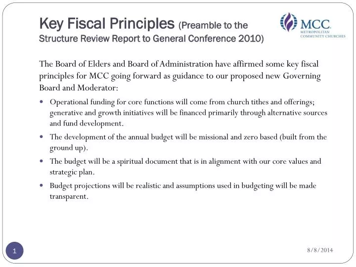 key fiscal principles preamble to the structure review report to general conference 2010 n.