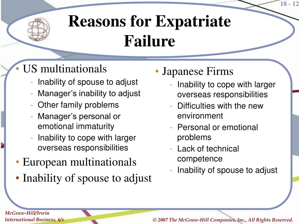 primary reason for failed expatriate assignments