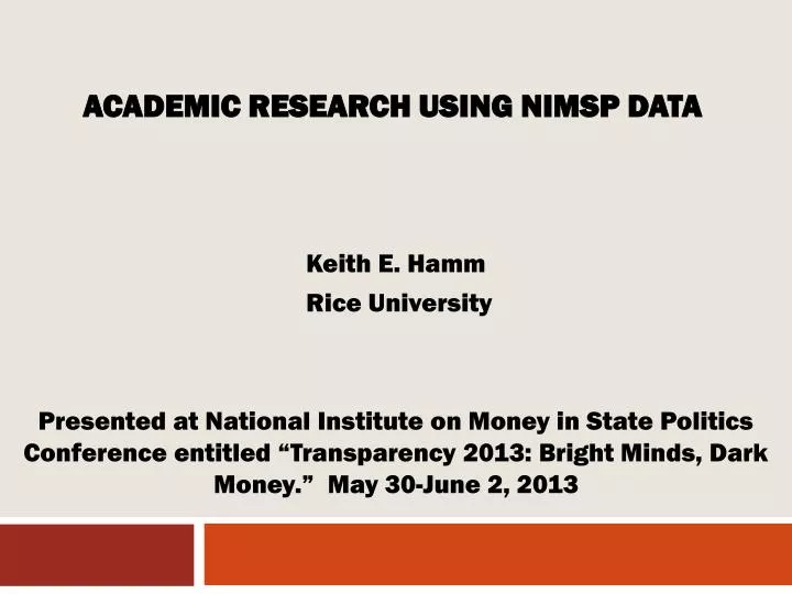 academic research using nimsp data n.