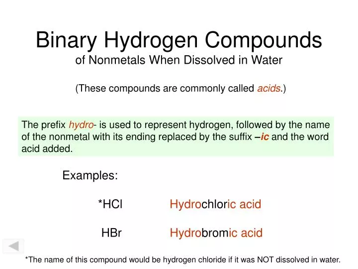 ppt binary hydrogen compounds of nonmetals when dissolved in water hydrogen compounds
