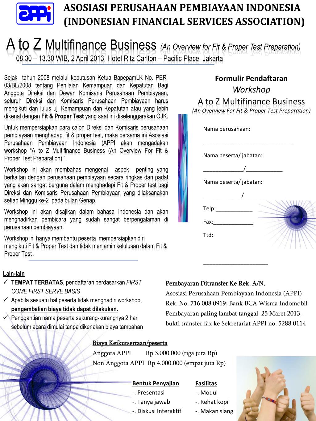 PPT - ASOSIASI PERUSAHAAN PEMBIAYAAN INDONESIA (INDONESIAN FINANCIAL
