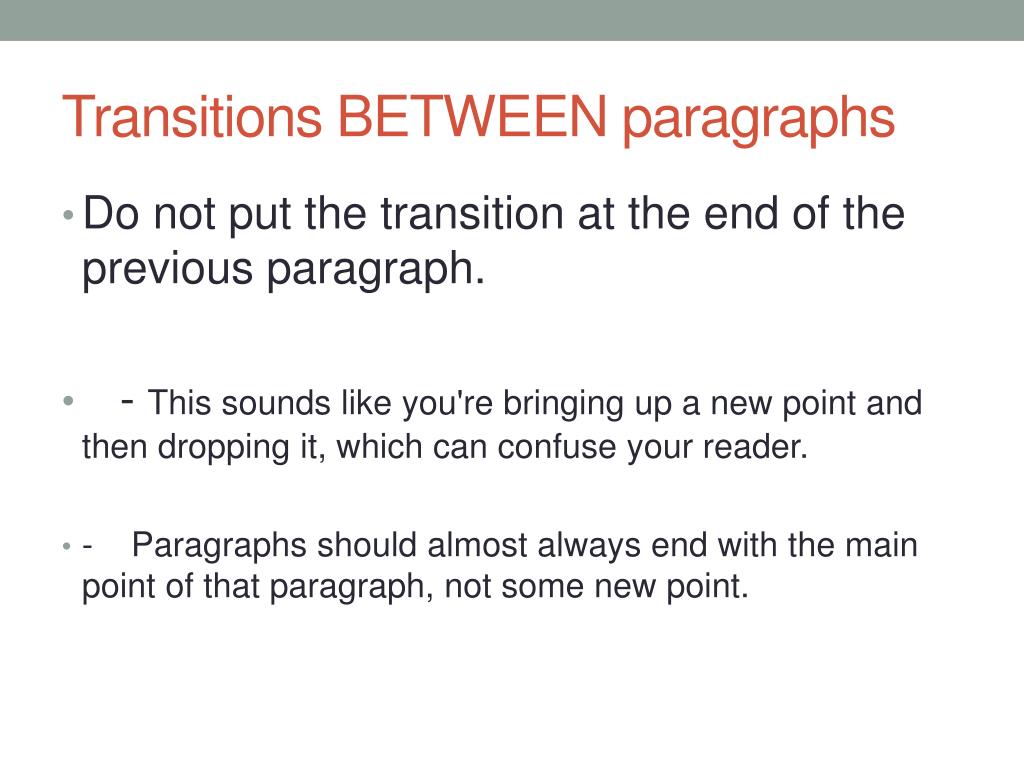 transitions between paragraphs in an essay