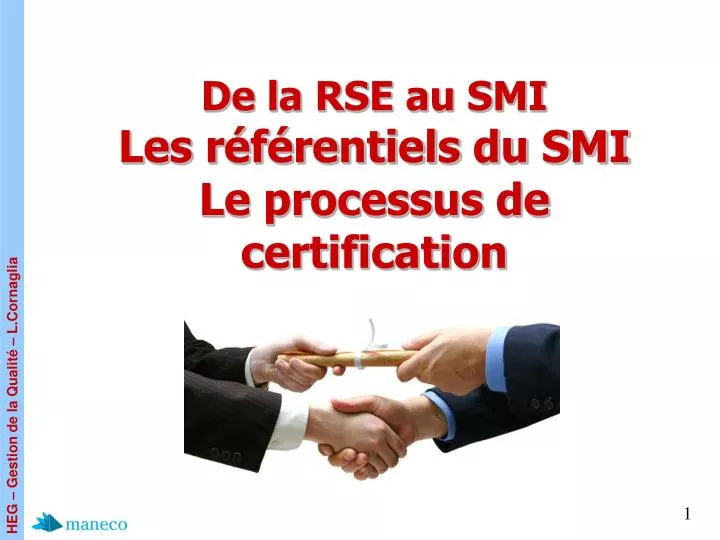 Smi Process PPT - De la RSE au SMI Les référentiels du SMI Le processus de ...
