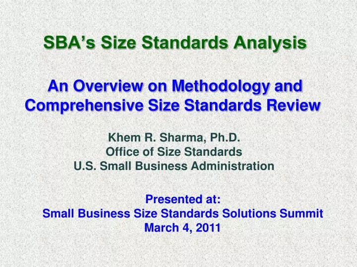 PPT SBA’s Size Standards Analysis An Overview on Methodology and
