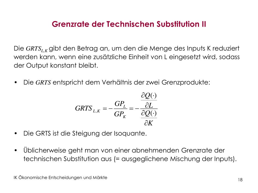 Grenzrate Der Technischen Substitution PPT - IK Ökonomische Entscheidungen und Märkte PowerPoint Presentation