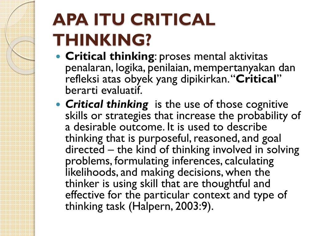 critical thinking and analysis adalah