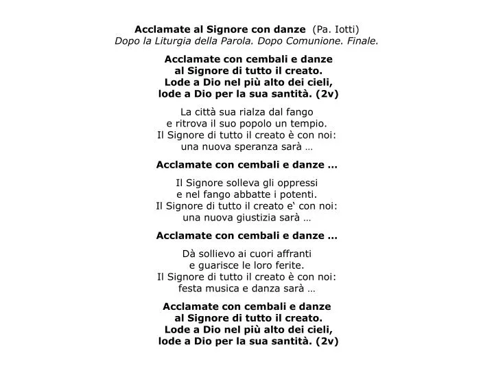 Popoli Tutti Acclamate Al Signore Testo PPT - Acclamate al Signore con danze (Pa. Iotti) PowerPoint