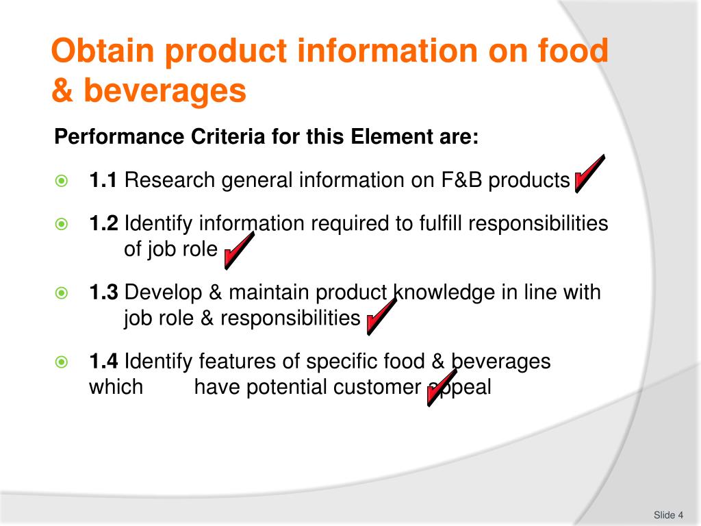 PPT - DEVELOP AND MAINTAIN FOOD & BEVERAGE PRODUCT KNOWLEDGE PowerPoint