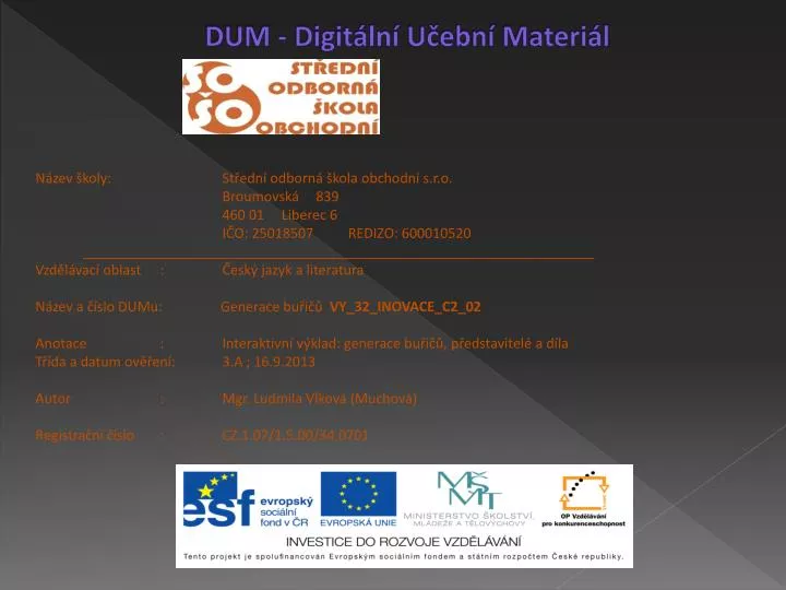 PPT - DUM - Digitální Učební Materiál PowerPoint Presentation, Free ...