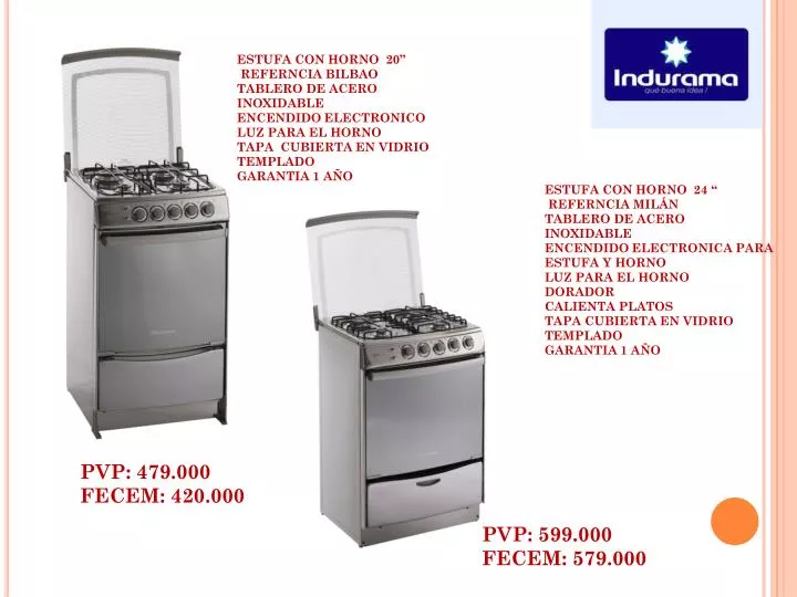 PPT - ESTUFA CON HORNO 20” REFERNCIA BILBAO TABLERO DE ACERO INOXIDABLE  ENCENDIDO ELECTRONICO PowerPoint Presentation - ID:3085465