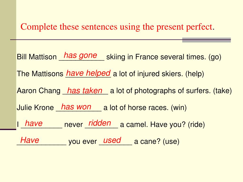 Complete the sentences using past perfect tense
