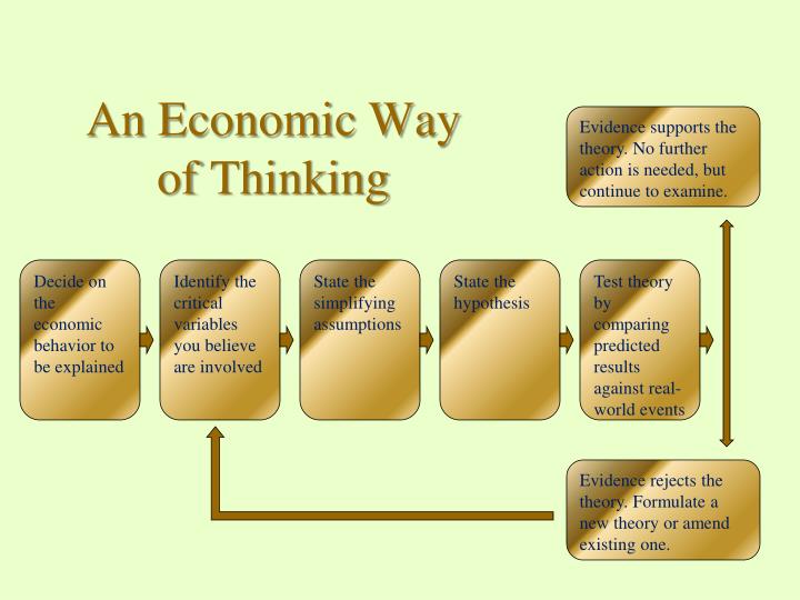 economic way of thinking Section 2 the economic way of thinking thinking in terms of costs and benefits a person will want to do a particular activity only if the benefits are greater than the costs. economic way of thinking Section 2 the economic way of thinking thinking in terms of costs and benefits a person will want to do a particular activity only if the benefits are greater than the costs.