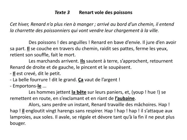 PPT Texte 3 Renart vole des poissons PowerPoint Presentation, free — free download