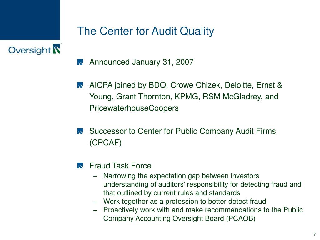 Ppt The Center For Audit Quality Powerpoint Presentation Free