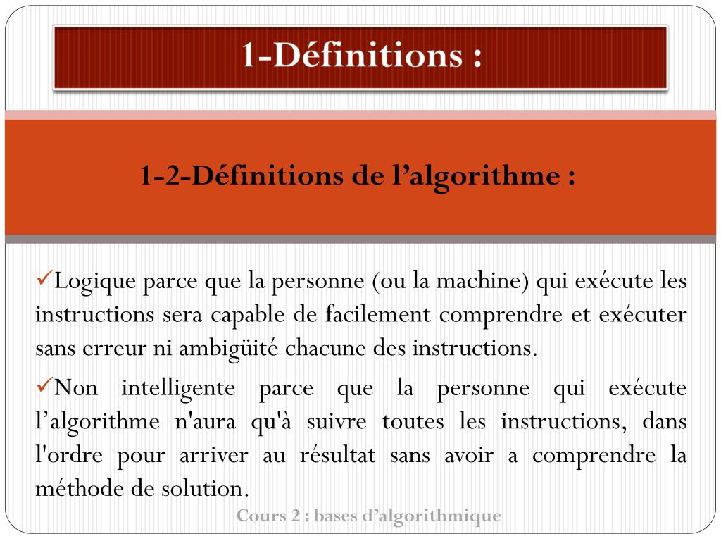PPT Cours 2 Bases D algorithmique PowerPoint Presentation Free 