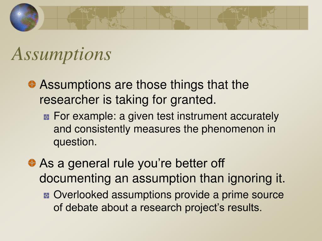 example of assumption in research paper