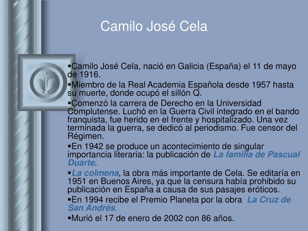 Masculinidad vaquero Tumor maligno PPT - Camilo José Cela PowerPoint Presentation - ID:3114158
