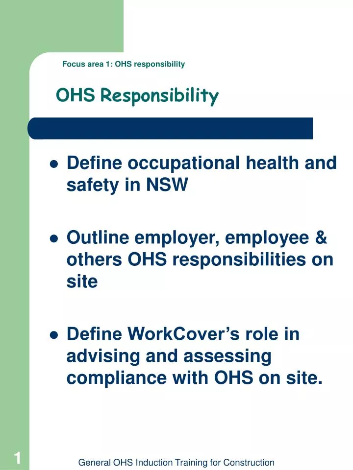 Ppt - Focus Area 1: Ohs Responsibility Ohs Responsibility Powerpoint  Presentation - Id:3114918