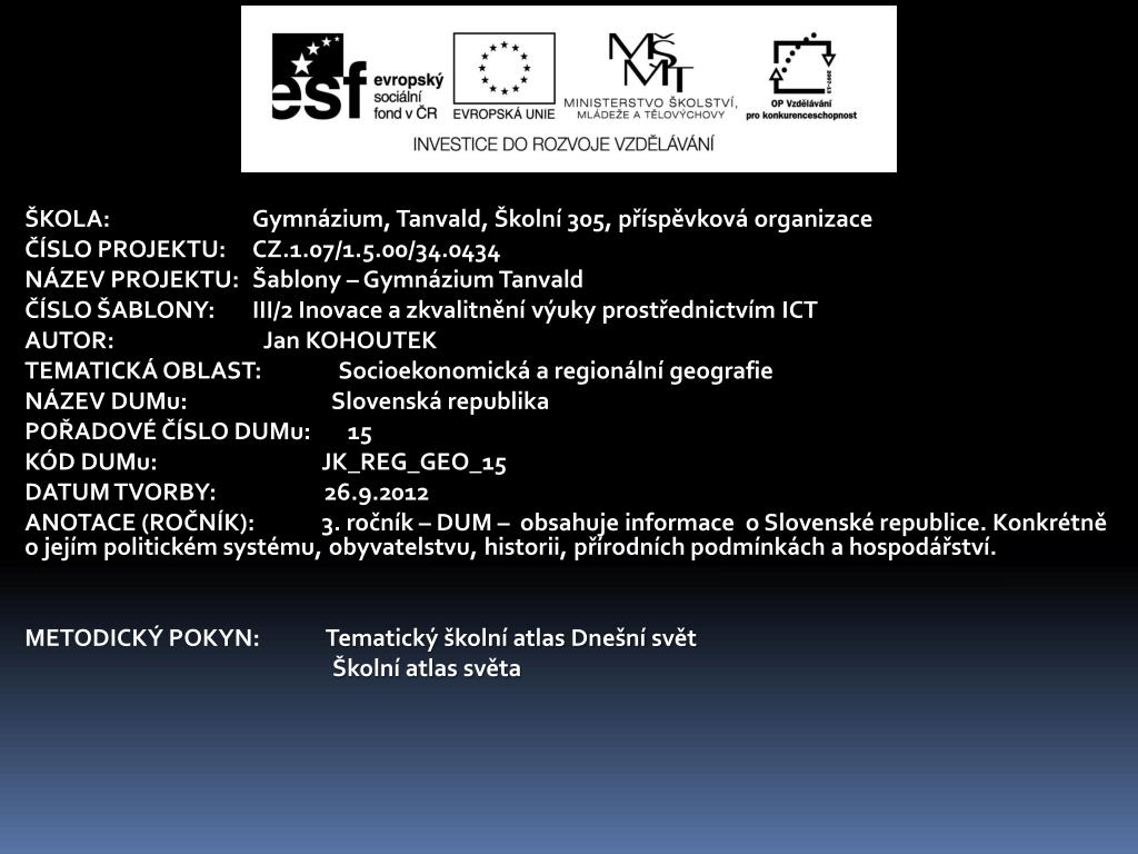 PPT - ŠKOLA: Gymnázium, Tanvald, Školní 305, příspěvková organizace  PowerPoint Presentation - ID:3123640