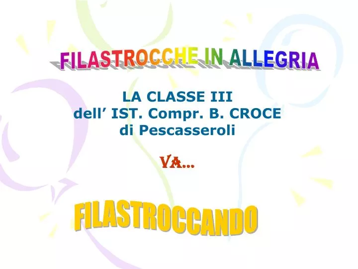 PPT - LA CLASSE III Dell’ IST. Compr. B. CROCE Di Pescasseroli Va ...