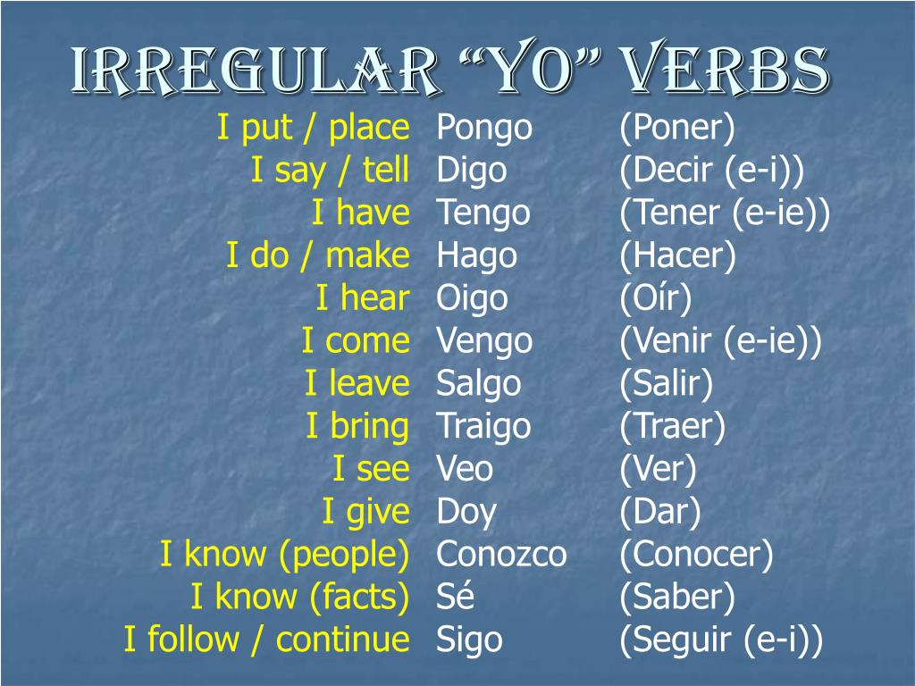 Irregular Yo Verbs Spanish Worksheet