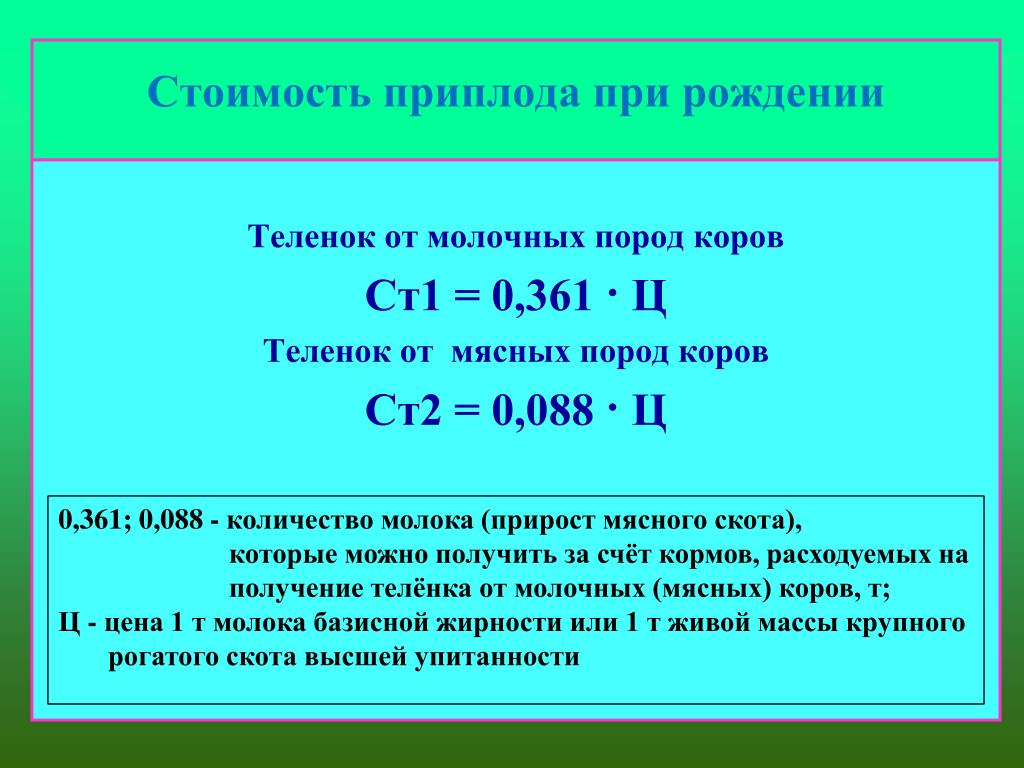 Тратил получение. Себестоимость приплода. Стоимость теленка при рождении. Себестоимость телят при рождении. Стоимость приплода при рождении теленка.