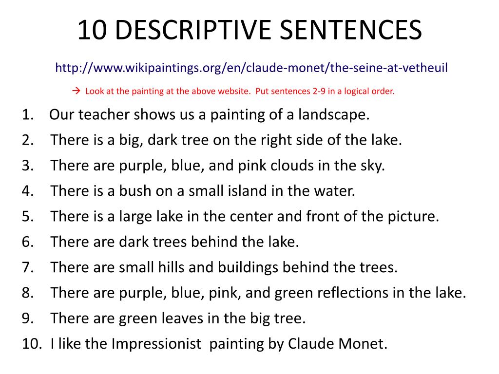 Writing Descriptive Sentences Worksheet