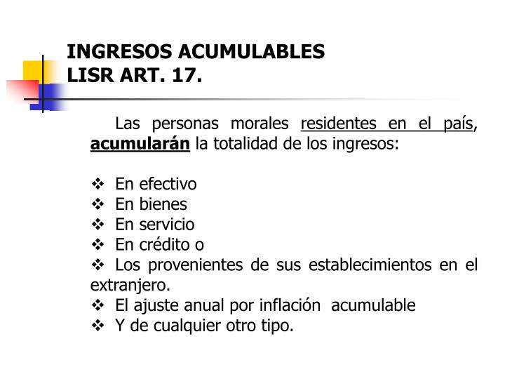 Determinacion De Ingresos Acumulables Personas Morales