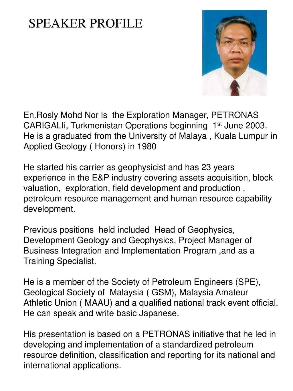 PPT - SPEAKER PROFILE PowerPoint Presentation, free download - ID
