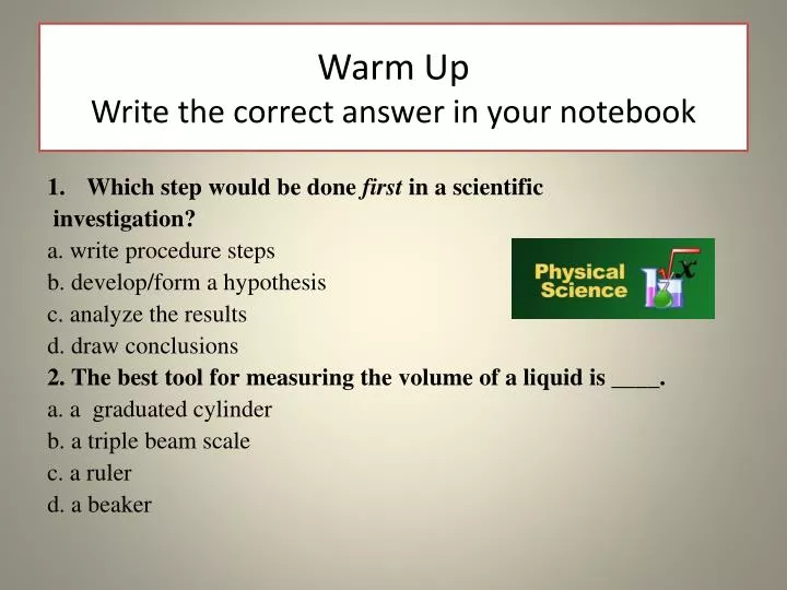 PPT - Warm Up Write the correct answer in your notebook PowerPoint  Presentation - ID:3145369