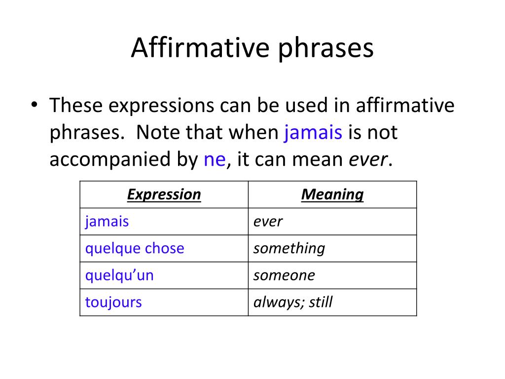 Qu Est Ce Qu Une Phrase Affirmative PPT - Leçon 4A PowerPoint Presentation, free download - ID:3157333