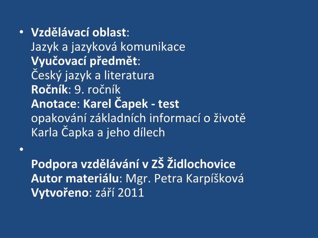 PPT - Karel Čapek PowerPoint Presentation, free download - ID:3159240