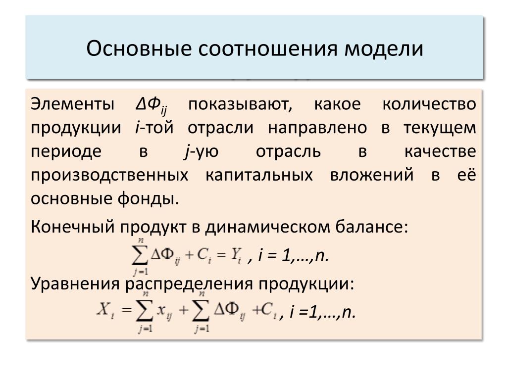 Основные соотношения. Основное уравнение межотраслевого баланса:. Балансовое уравнение межотраслевого баланса. Статическая модель Леонтьева.