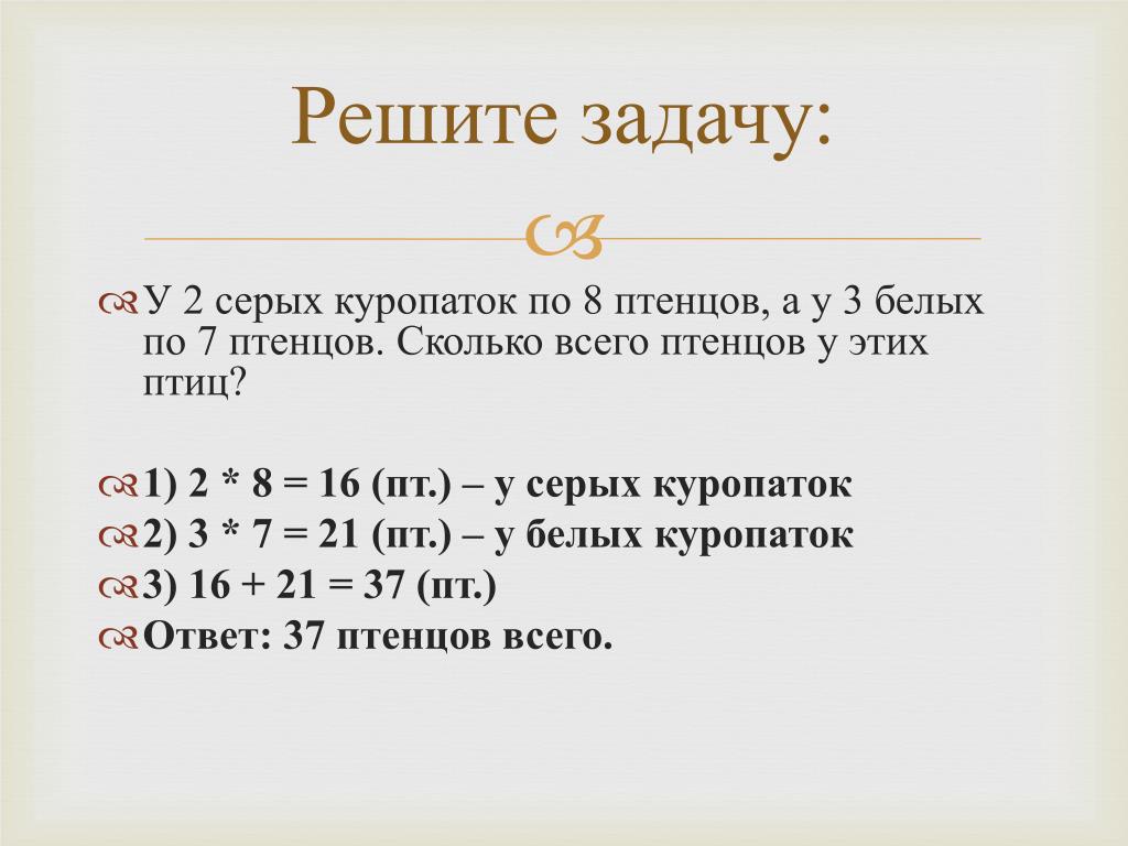 Сколько всего. У двух серых куропаток по 8 птенцов а у восьми а у трех белых по 5.