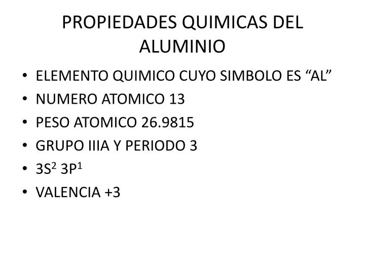 lucha Consciente soborno PPT - PROPIEDADES QUIMICAS DEL ALUMINIO PowerPoint Presentation, free  download - ID:3167659