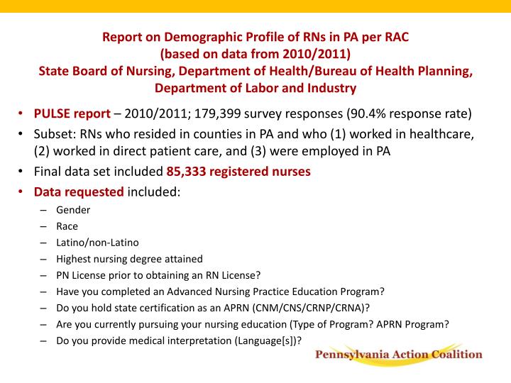 PPT Presentation to the Pennsylvania State Board of Nursing July 17