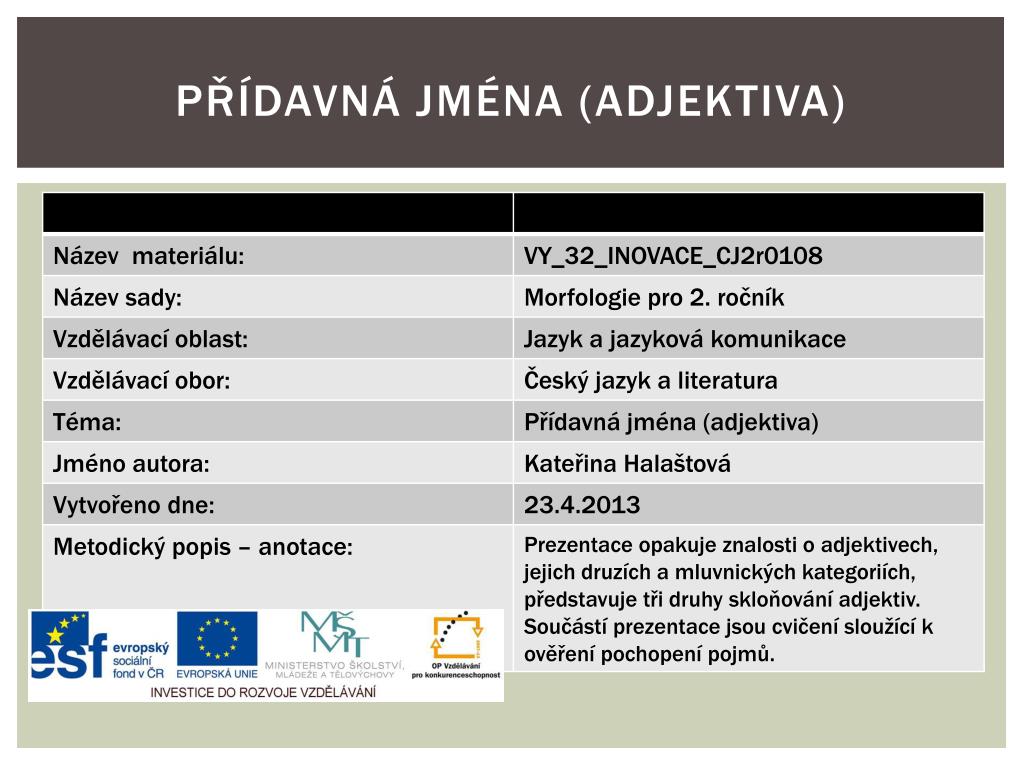 PPT - Přídavná jména (adjektiva) PowerPoint Presentation, free download