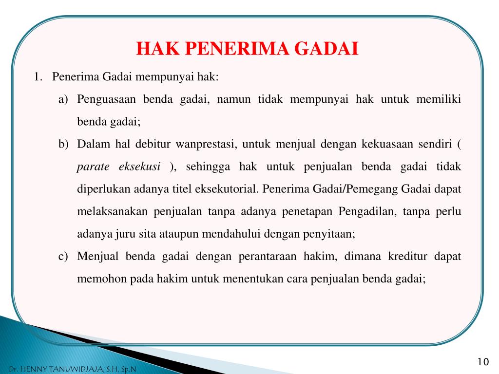 PPT - GADAI Oleh Dr. HENNY TANUWIDJAJA, S.H, Sp.N PowerPoint ...