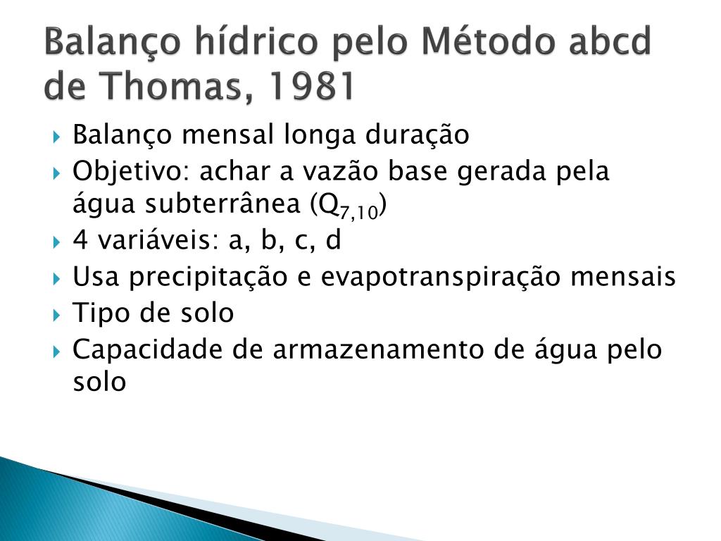 Ppt Balanço Hídrico Pelo Método Abcd De Thomas Engenheiro Plinio