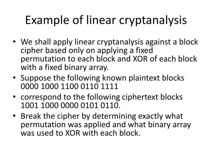PPT - Example of linear cryptanalysis PowerPoint Presentation, free ...