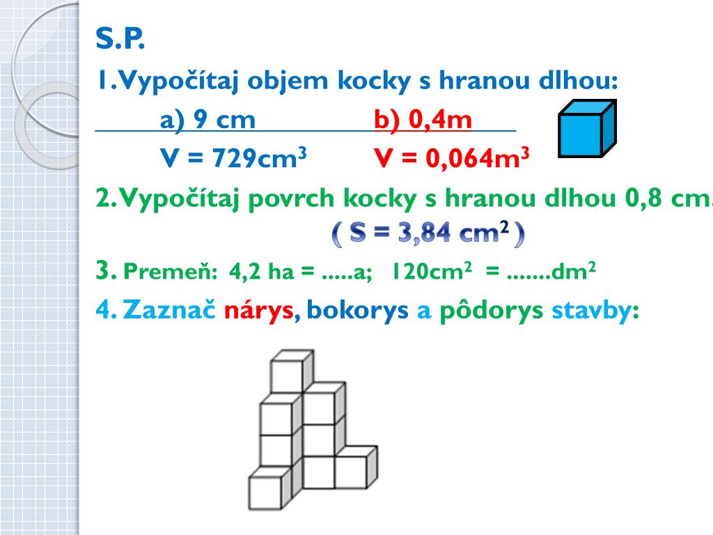 PPT - Povrch a objem kocky PowerPoint Presentation, free download -  ID:3184365