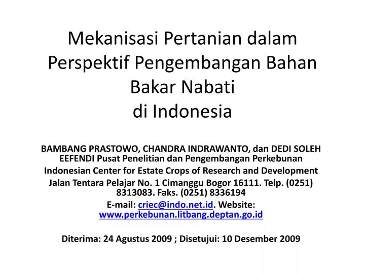 PPT Mekanisasi Pertanian dalam Perspektif Pengembangan PPT Mekanisasi Pertanian dalam Perspektif Pengembangan
