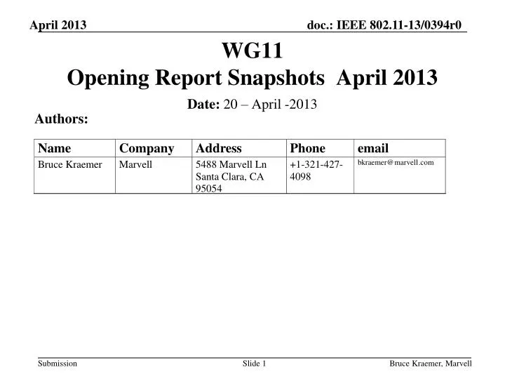 wg11 opening report snapshots april 2013 n.