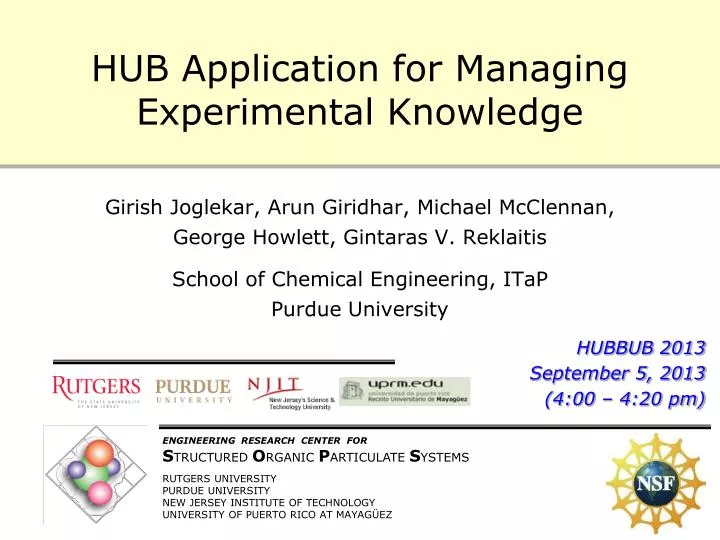 hub application for managing experimental knowledge n.