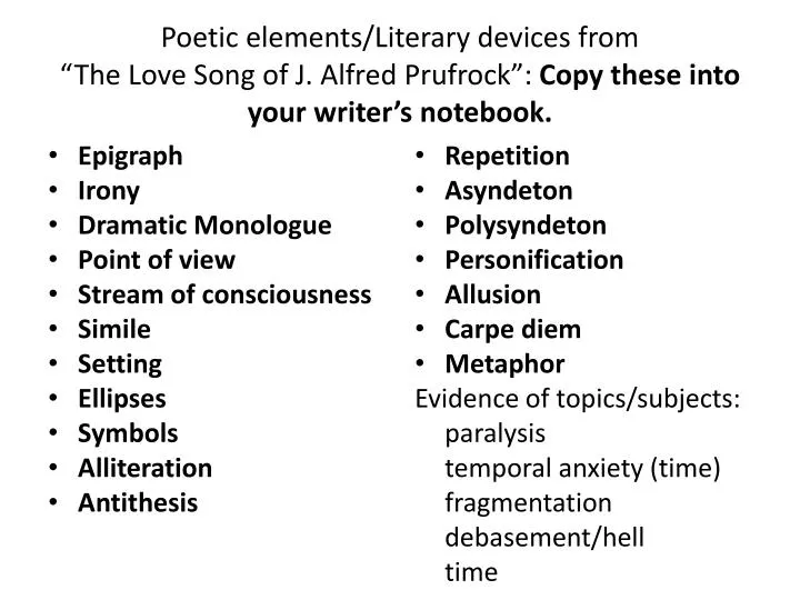 Poetic Elements Literary Devices Fromthe Love Song Of J Alfred Poetic Elements Literary Devices Fromthe Love Song Of J Alfred
