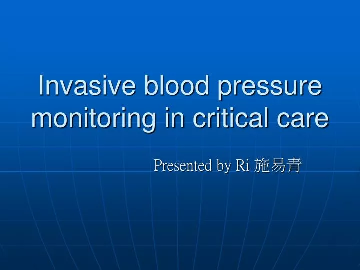 invasive blood pressure monitoring in critical care n.