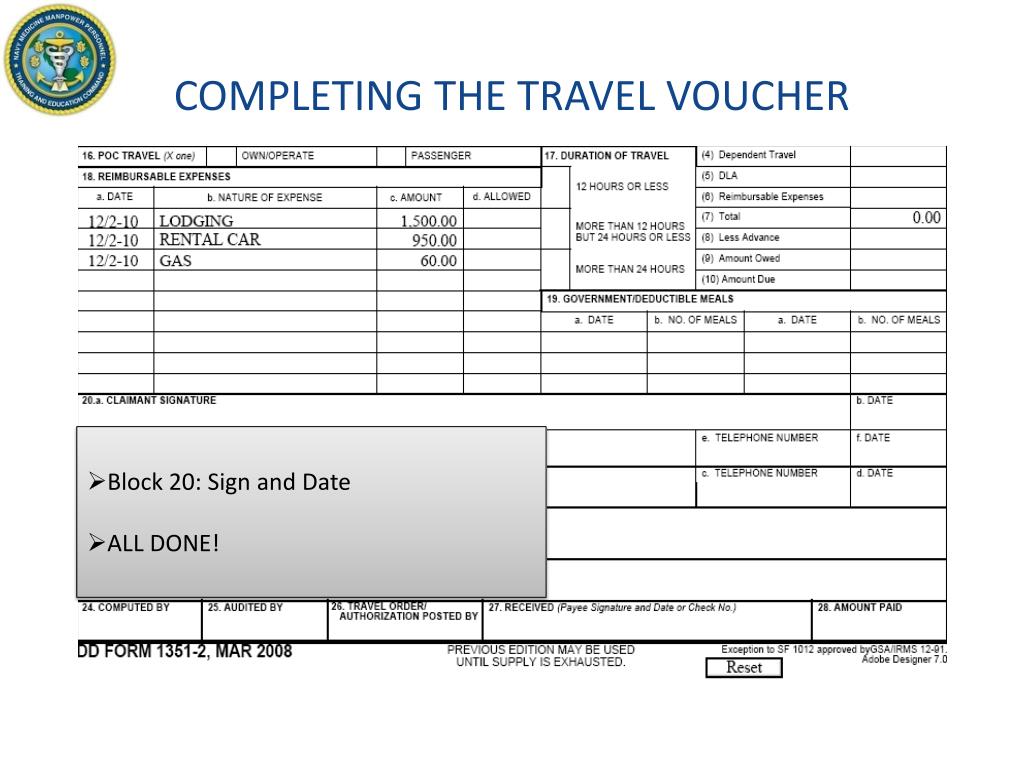 completing a travel voucher in dts