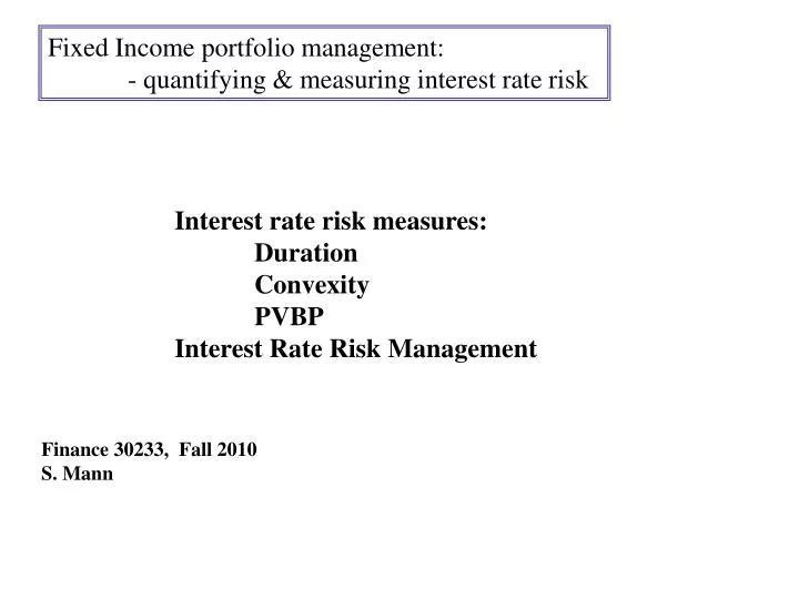 PPT Fixed portfolio management quantifying & measuring